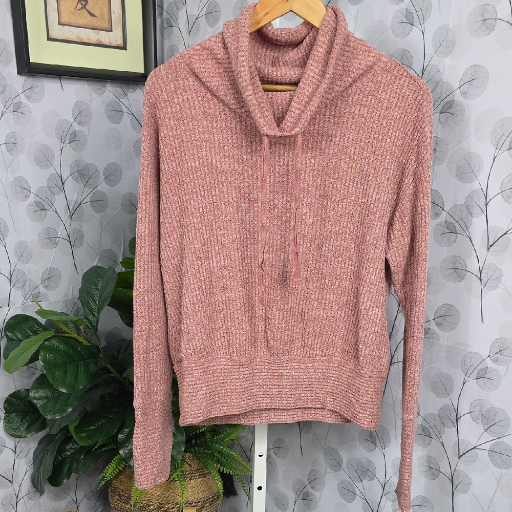 Saturday/Sunday by Anthropologie Pink Waffle Knit Cowl Neck Pullover - Picture 2 of 8